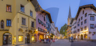 View of Katharinenkirche on Vorderstadt at dusk, Kitzbuhel, Austrian Tyrol Region, Austria, Europe
