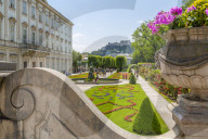 View of Hohensalzburg Castle from Mirabell Gardens, UNESCO World Heritage Site, Salzburg, Austria, Europe