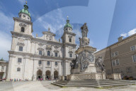View of Salzburg Cathedral from Domplatz, Salzburg, Austria, Europe