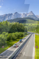 View of Fritzerkogel and autobahn near Nischofshofen, Upper Austria region of the Alps, Salzburg, Austria, Europe