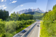 View of Fritzerkogel and autobahn near Nischofshofen, Upper Austria region of the Alps, Salzburg, Austria, Europe
