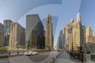 Early morning view of skyscrapers and traffic on DuSable Bridge, Chicago, Illinois, United States of America, North America