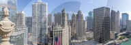 View of Wrigley Building from rooftop terrace, Downtown Chicago, Illinois, United States of America, North America