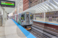 View of Loop train on at station, Downtown Chicago, Illinois, United States of America, North America