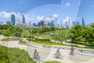 View of Chicago skyline from Shed Aquarium, Chicago, Illinois, United States of America, North America