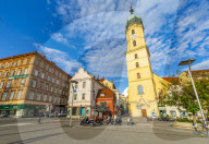 View of colourful Franciscan Church, Graz, Styria, Austria. Europe