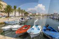 Split Harbour with Cathedral of Saint Domnius, Split, Dalmatian Coast, Croatia, Europe