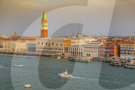 View of Venice from cruise ship at daybreak, Venice, Italy, Europe