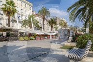 View of buildings and cafes on the Promenade, Split, Dalmatian Coast, Croatia, Europe