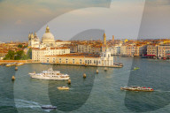 View of Venice from cruise ship at daybreak, Venice, Italy, Europe