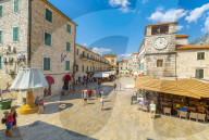 View of Old Town Clock Tower in the Old Town of Kotor, UNESCO World Heritage Site, Kotor, Montenegro, Europe