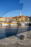 View of harbour and the old town with the cathedral of St. Euphemia, Rovinj, Istria, Croatia, Adriatic, Europe