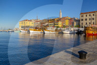 View of harbour and the old town with the cathedral of St. Euphemia, Rovinj, Istria, Croatia, Adriatic, Europe