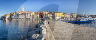 View of harbour and the old town with the cathedral of St. Euphemia, Rovinj, Istria, Croatia, Adriatic, Europe
