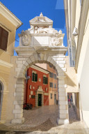 View of Venetian Balbi Gate in the Old Town of Rovinj, Croatian Adriatic Sea, Istria, Croatia, Europe