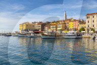 View of harbour and the old town with the cathedral of St. Euphemia, Rovinj, Istria, Croatia, Adriatic, Europe