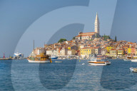 View of harbour and the old town with the cathedral of St. Euphemia, Rovinj, Istria, Croatia, Adriatic, Europe
