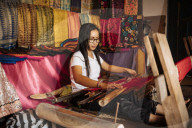 Girl weaving using traditional method, Sidemen, Bali, Indonesia