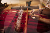 Girl weaving using traditional method, Sidemen, Bali, Indonesia