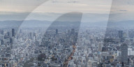 High rise buildings in central Osaka, Japan.