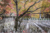 Adashino Nenbutsu-Ji Temple in Arashiyama, Kyoto, Japan. A temple dedicated to the souls who have died without families.