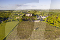 Aerial of the chateau and vineyards of Luynes, France.