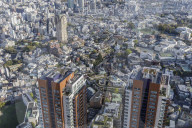 Looking down onto a residential district of central Tokyo, Japan.
