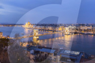 The Hungarian Parliament Building and Chain Bridge in Budapest, Hungary