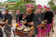 Musicians leading a traditional Sasak wedding procession on Lombok.