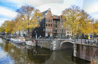 Canal houses at Korte Prinsengracht in autumn, Brouwersgracht, Amsterdam, Netherlands.