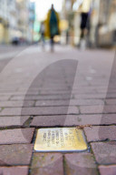 Stumbling Stones or Stolpersteine are Holocaust memorial plaques in front of the victims last home, Nieuwe Hoogstraat, Amsterdam