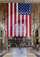 US flag hanging inside Kansas City Union Station