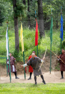 Men compete in an archery competition, Bhutan's national sport.