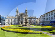 Carlos Amarante square with 18th century Sao Marcos Church and former hospital converted into an hotel, Braga, Minho, Portugal