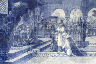 Sao Bento railway station, Azulejos representing Egas Monis presenting himself at the king of Leao, Porto, Portugal
