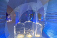 Sorrisniva Igloo Hotel, snow or ice hotel, striking sculpture in lobby, Alta, Winter, Finnmark, Arctic Circle, North Norway