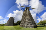 Bettys Hope, historic early sugar plantation, 1651, restored windmill towers, Antigua, Leeward Islands, West Indies, Caribbean