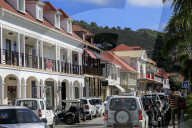 Gustavia, street view, designer shops, attractive architecture, St. Barthelemy (St. Barts, St Barth), West Indies, Caribbean