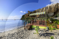 Deshaies, Catherine's Bar, Death In Paradise location, late afternoon, Basse Terre, Guadeloupe, Lesser Antilles, Caribbean