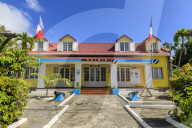 Town Hall, colourful Bourg des Saintes town, Terre de Haut, Iles Des Saintes, Les Saintes, Guadeloupe, West Indies, Caribbean