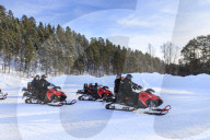 Snowmobile adventure, Alta Northern Lights tourists, Winter snow, sun, Troms og Finnmark, Arctic Circle, North Norway, Europe