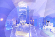 Sorrisniva Igloo Hotel, snow or ice hotel, striking sculpture, lobby, Alta, Winter, Finnmark, Arctic Circle, North Norway