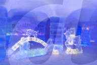 Sorrisniva Igloo Hotel, snow or ice hotel, striking sculpture, lobby, Alta, Winter, Finnmark, Arctic Circle, North Norway