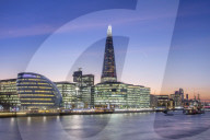 View of the Shard, City Hall and HMS Belfast in Southwark, Central London