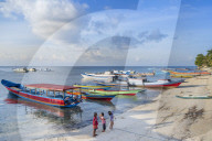 Indonesia, Spice Islands, Banda Besar (Great Banda), local children on the village beach