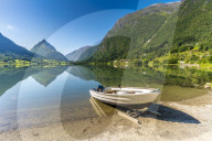 Mount Eggenipa mirrored in lake Bergheimsvatnet along the western fjords, Nordfjord, Sogn og Fjordane, Norway