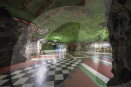 Kungstradgarden Metro station, hewn into the bedrock and painted with vibrant colors represent the ecosystem, Stockholm, Sweden