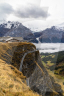 Elevated metal walkway on mountain ridge known as Cliff Walk by Tissot, First, Grindelwald, Canton of Bern, Switzerland