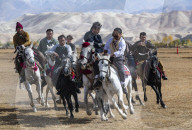 Men practising a traditional Buzkashi game, Yaklawang, Afghanistan