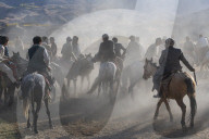 Men practising a traditional Buzkashi game, Yaklawang, Afghanistan